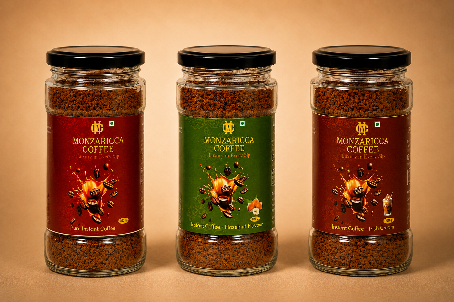 Best Combo Of Pure instant + Hazelnut + Irish Cream Flavor Coffee Powder 100 gms Jar