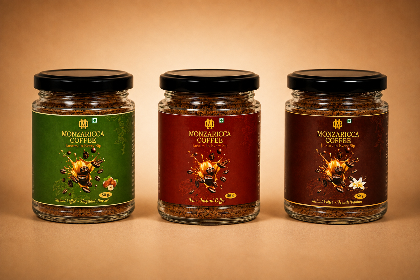 Best Combo Of Hazelnut + Pure Instant + French Vanilla Flavor Coffee Powder 50 gms Jar