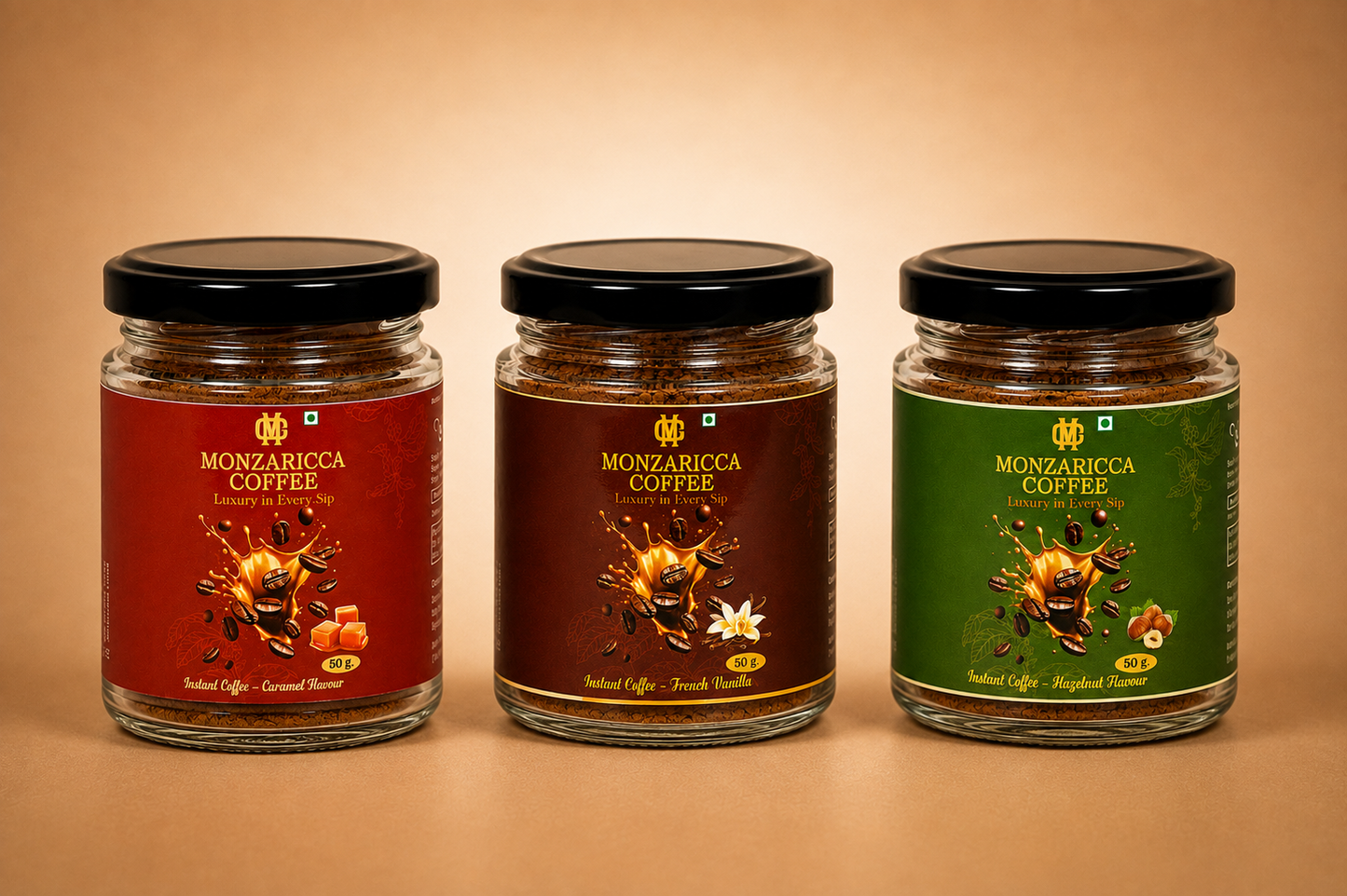 Best Combo Of Caramel + French Vanilla + Hazelnut Flavor Coffee Powder 50 gms Jar